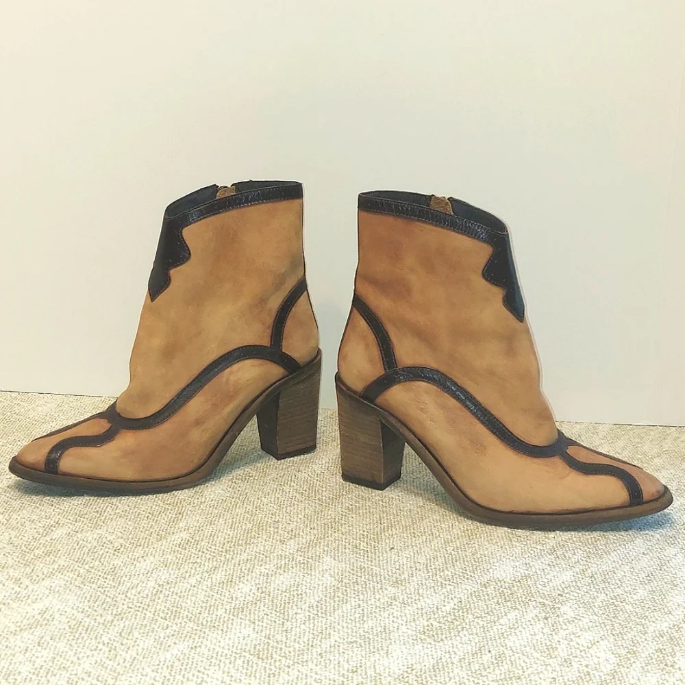 Women's Anthropologie Western Style Leather Suede Ankle Boots Pointed Toe - Picture 4 of 11